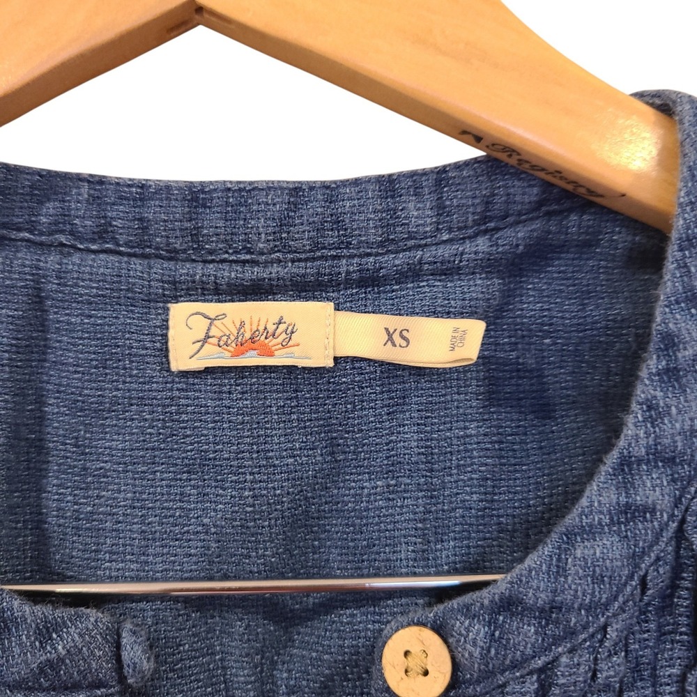 Faherty Womens Blue‎ 100% linen Pintuck Pop Over Sleeveless Mini Dress XS casual - Picture 6 of 9